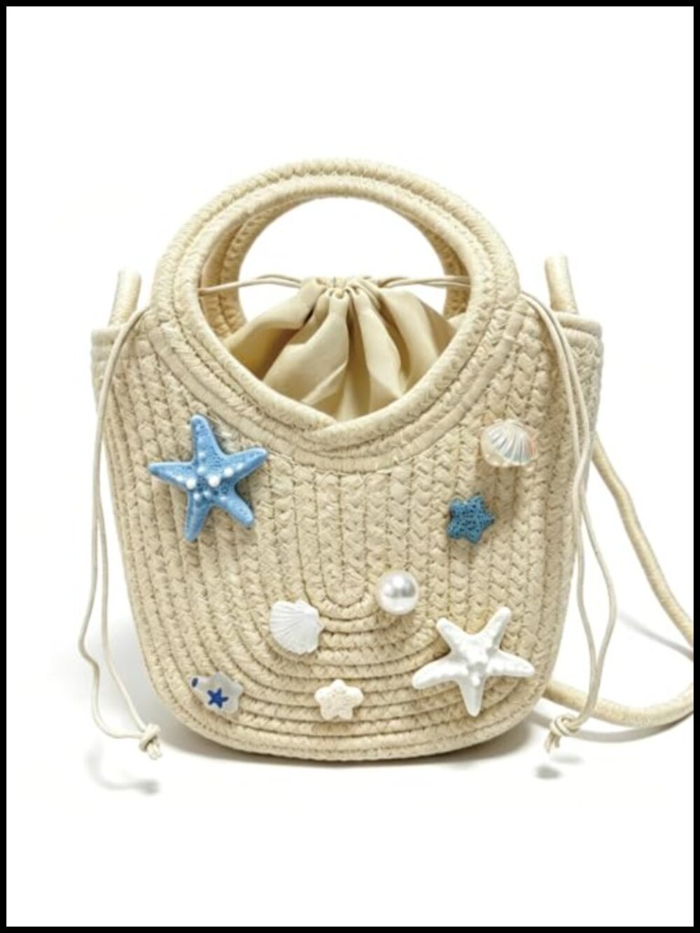 Straw Beach Tote Bag Women Handwoven Woven Crochet Bucket Drawstring Crossbody